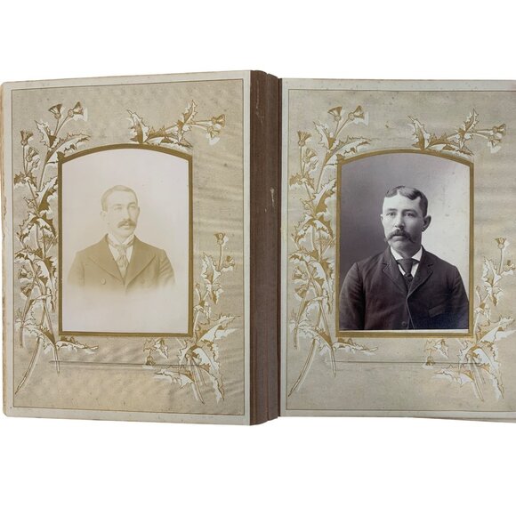 Antique Victorian Red Cloth & Brass Photo Album 33 Family Photos 8728 - Picture 13 of 16